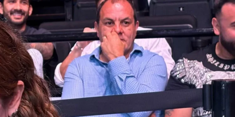Cuauhtémoc ruedo disfruta de la UFC en zona VIP mientras mujeres protestan contra él